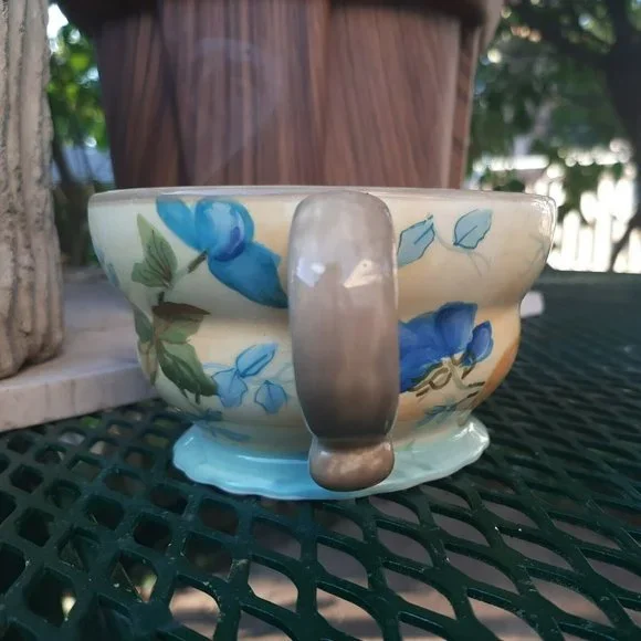 Tracy Porter Hand Painted 10oz Coffee Mug Tea Cup Yellow Blue Flowers Pear